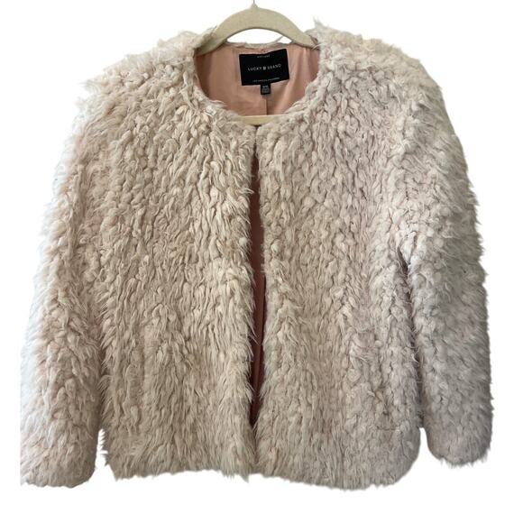 Lucky Brand Cream Faux Fur Short Coat Size Medium Penny Lane Vibes EUC Boho Chic - Picture 1 of 7